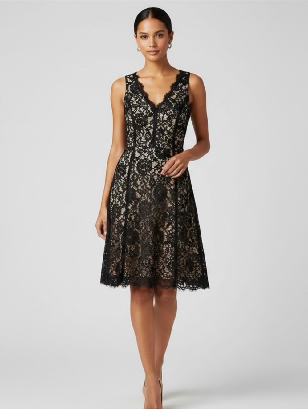 Ann Taylor LOFT Black Lace Overlay Fit & Flare Dress Romantic Mini Women’s 0